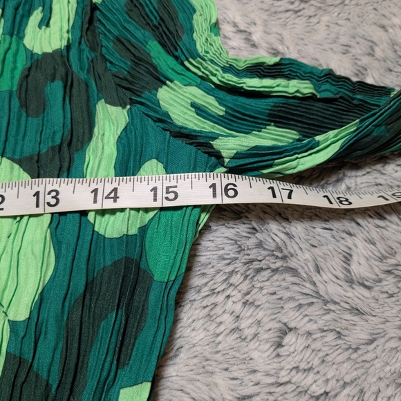 Alquema Green Smash Pocket Dress Midi  Crinkle Long Sleeve Floral Print 0 Small - Picture 6 of 12